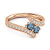 London Blue Topaz Twin Stone Pave Bypass Ring - 925 Sterling Silver Rose Gold Vermeil