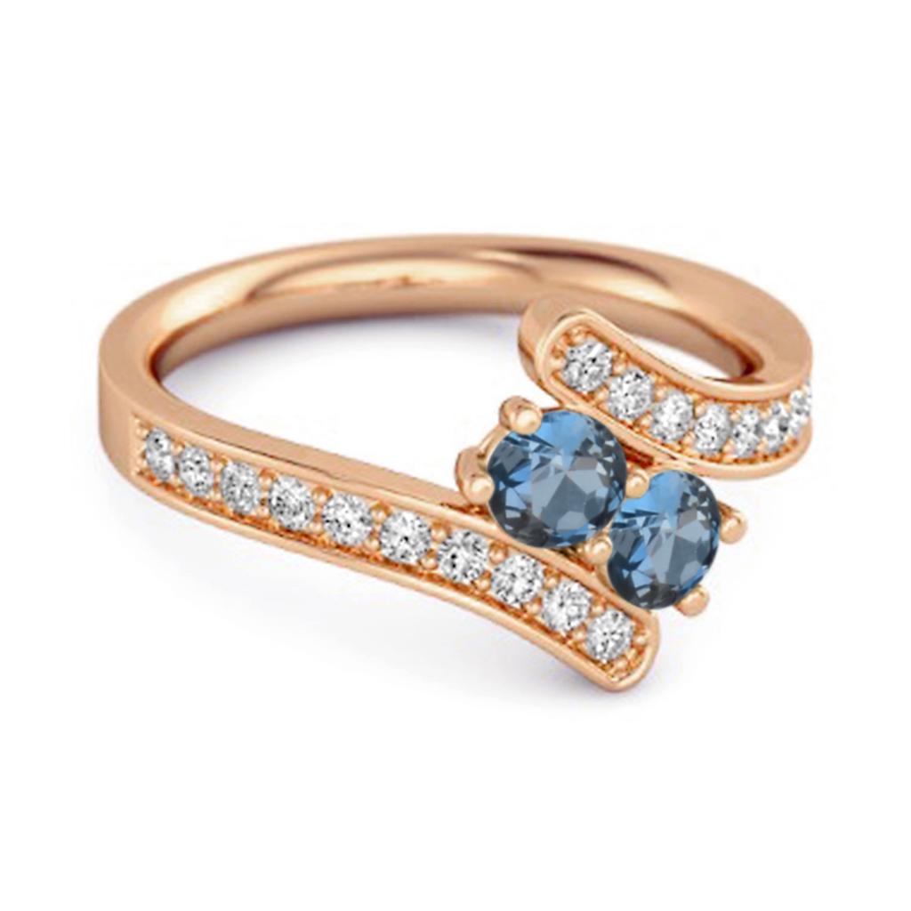 London Blue Topaz Twin Stone Pave Bypass Ring - 925 Sterling Silver Rose Gold Vermeil