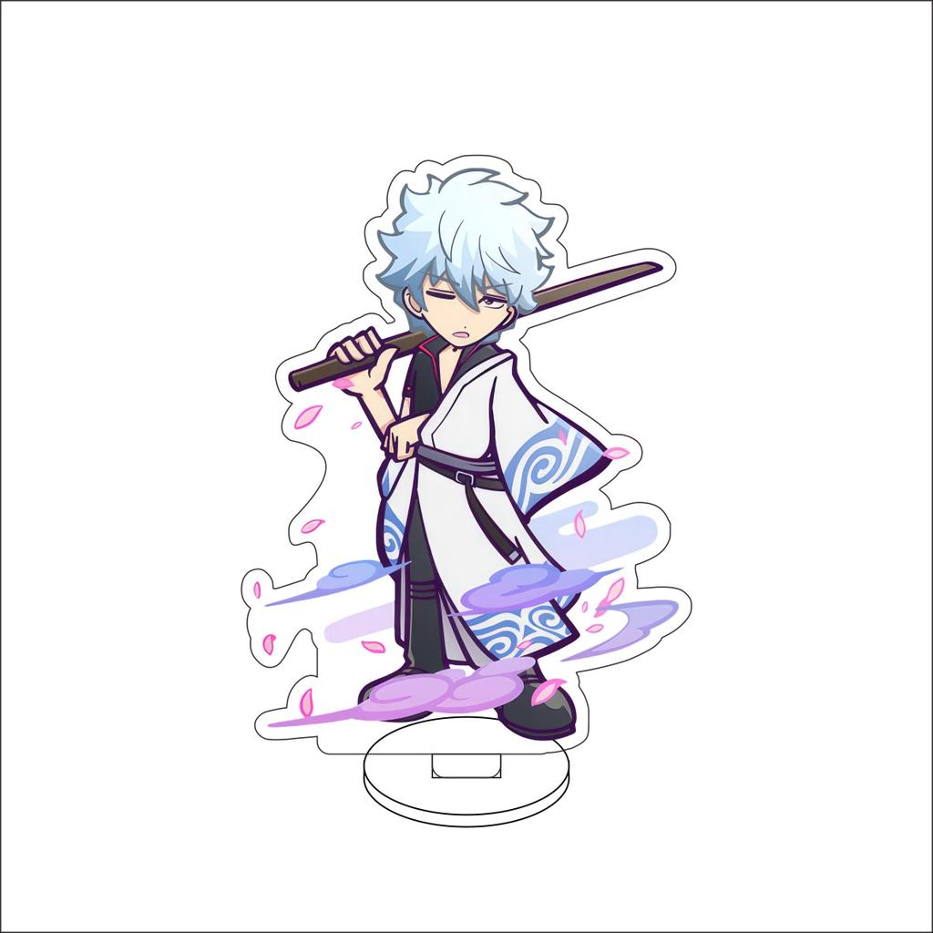 10CM Anime GINTAMA Figure Stand Model Sakata Gintoki/Shimura Shinpachi/Kagura/Sadaharu Cute Desk Decor Standing Sign Gifts