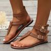 Summer Low-heeled Toe Women's Shoes Fashionable and Comfortable Belt Buckle Flat-bottomed High-top Sandals