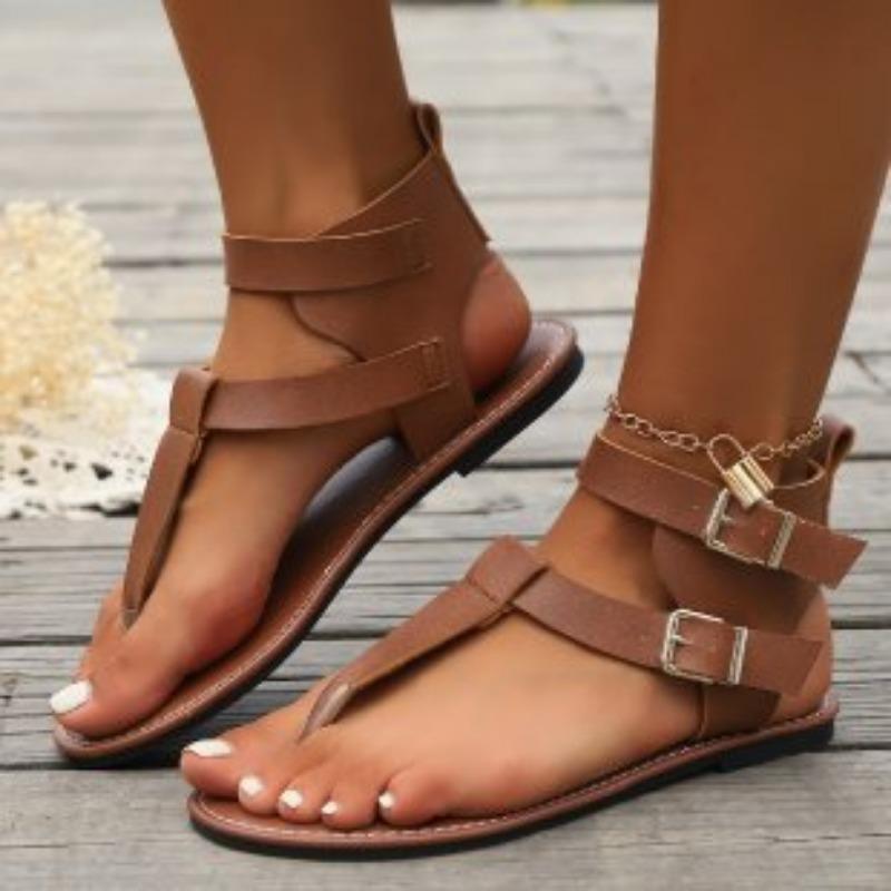 Summer Low-heeled Toe Women's Shoes Fashionable and Comfortable Belt Buckle Flat-bottomed High-top Sandals