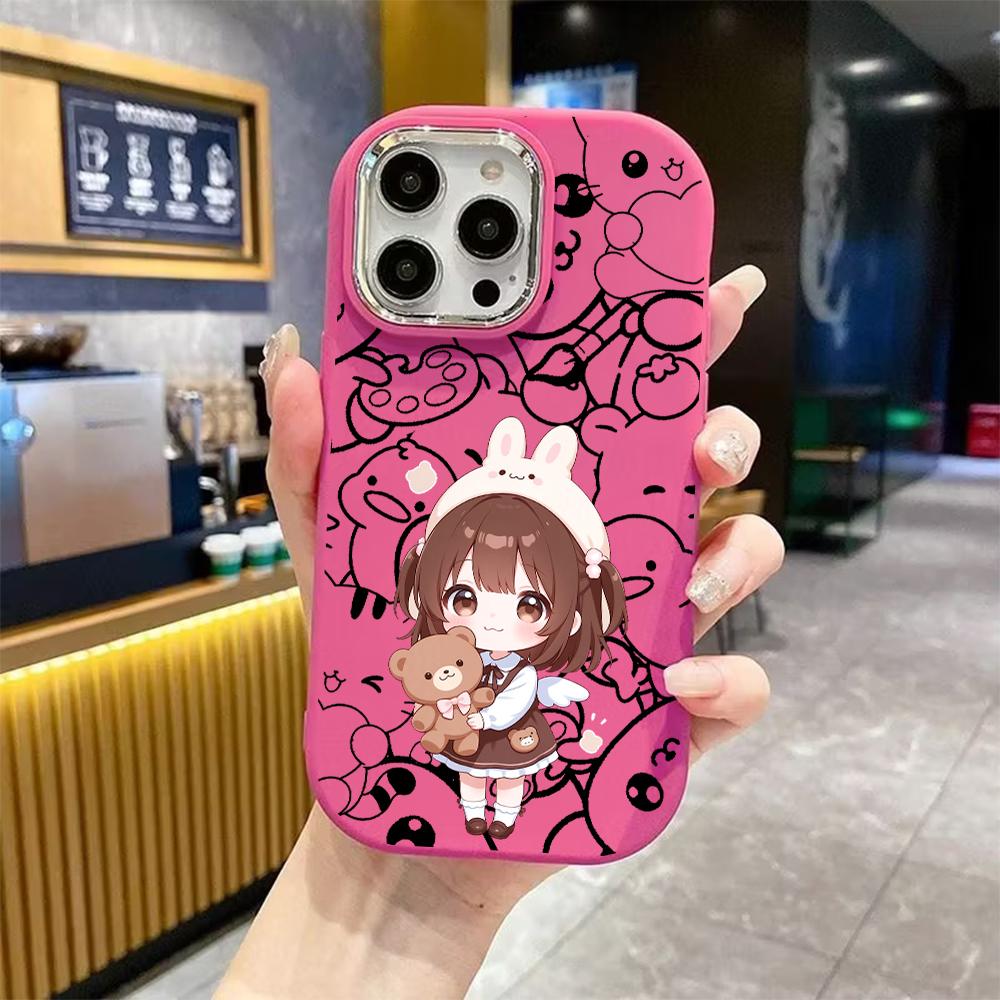 Phone case: 2D flat, suitable for iPhone 18 17 16 15 14 13 Pro protective case, cute sweet girl style, perfect holiday gift for Christmas and Hallowee