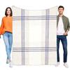 Stylish Cream & Navy Plaid Blanket Soft Cozy Warm Flannel Fleece Throw for Bed Sofa Living Room Decor Travel Gift Lightweight Al