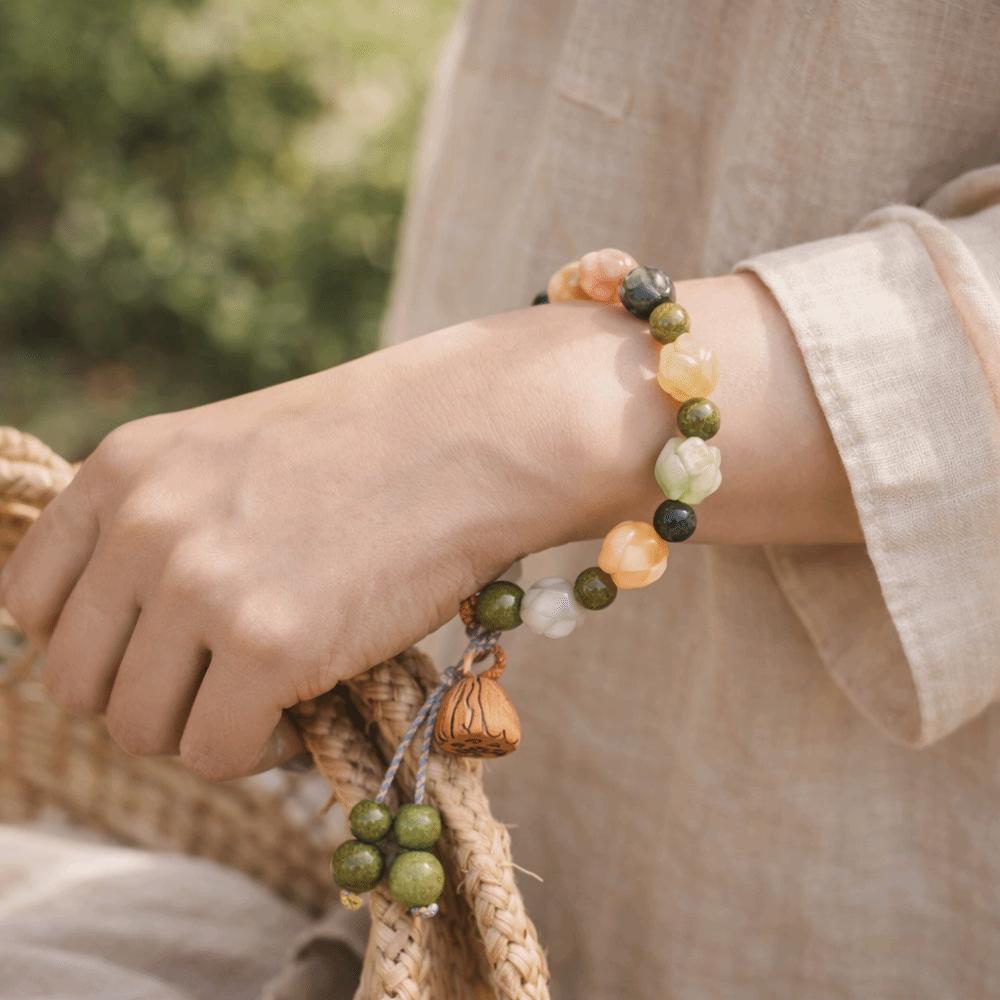 Lotus Charm Tibetan Buddha Bracelet Charm Jewelry Wooden Beads Bracelet  Anxiety Relief
