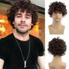 Syntetická krátká hnědá paruka pro muže Afro Rozcuchaný Perm Kudrnatý Střih Pohledná Cool Paruka s Ofinou Cosplay Karnevalová Párty