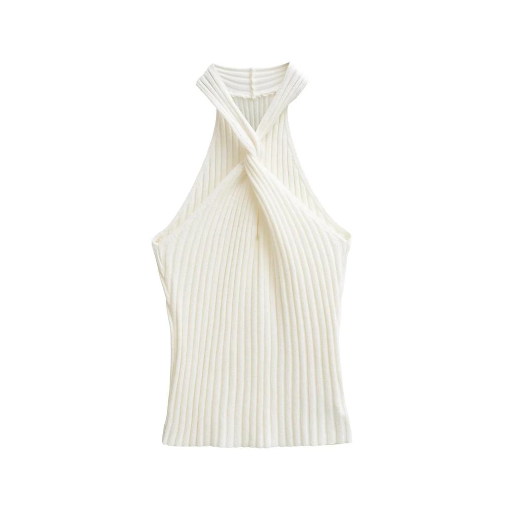 Elegant Off-the-Shoulder Halter Knit Vest - Women's Slimming Sexy Style