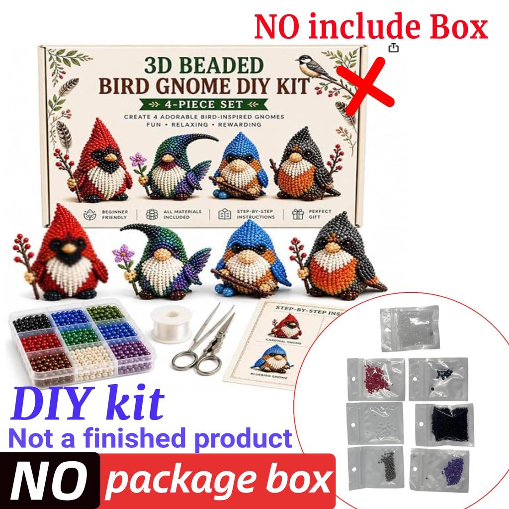 3D Beaded Gnome DIY Beading Craft Material Kit Set DIY Cute Animal Dwarf Bead Craft Set NO/with Box (Not a Finished Product)