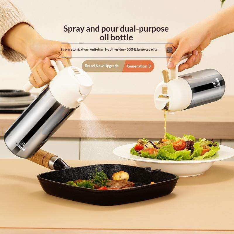 Two-in-One Oil Dispenser, Stainless Steel Oil Spray Bottle, Can Be Refilled With Portable Sprayer, Suitable For Baking, Cooking