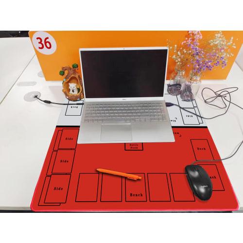 Full-Size Card Game Play Mat for Two Players, Rubber Play Mat, Non-Slip, Storage Bag Included, 60x60cm (Red/White)