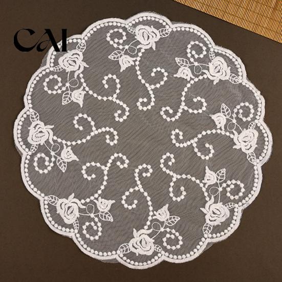 Vintage Floral Lace Placemats Retro Placemat, White Doilies, Embroidered Table Mat, Washable Pads for Small Tables Sheer Mesh Doily Tea Cup,