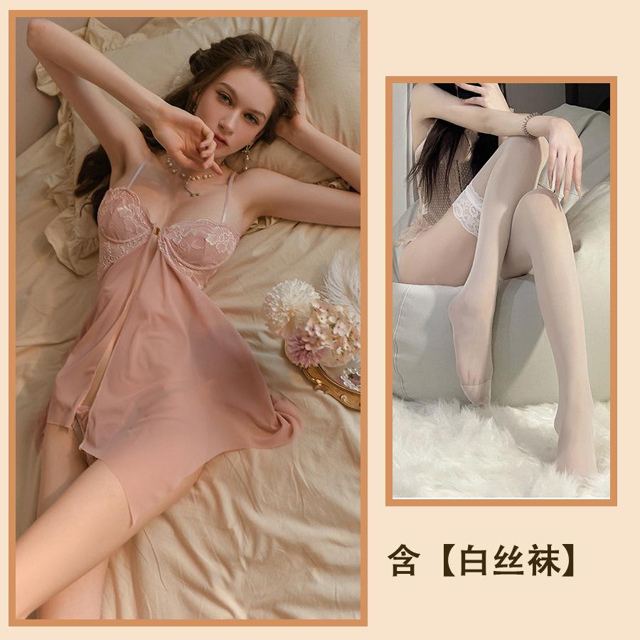 Sexy with Steel Tray Lace Seduction Pajamas Sexy Gathering Front Split Pajamas Women Hot Uniform Women