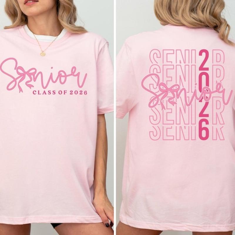 Senior Class of The 2026 Bow Shirt Senior Coquette College High School Senior Tee School Graduation Trip Printed Tshirt Tops S