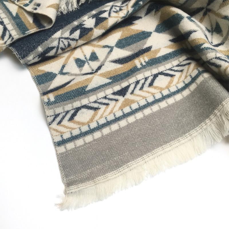Travel large shawl women's imitation cashmere with double-sided cape geometric pattern fringe air-conditioning room cape summer