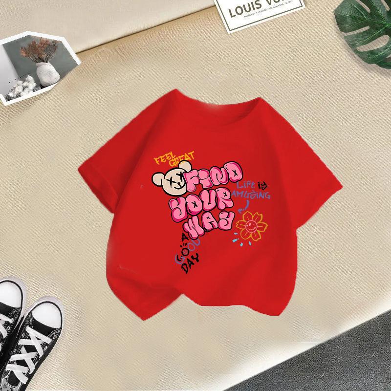 Children T-shirt Cute Cat Printed Kids 100% Cotton Clothes Tops 2-13Y Loose-fit Casual  O-Neck Short-sleeve T-shirt