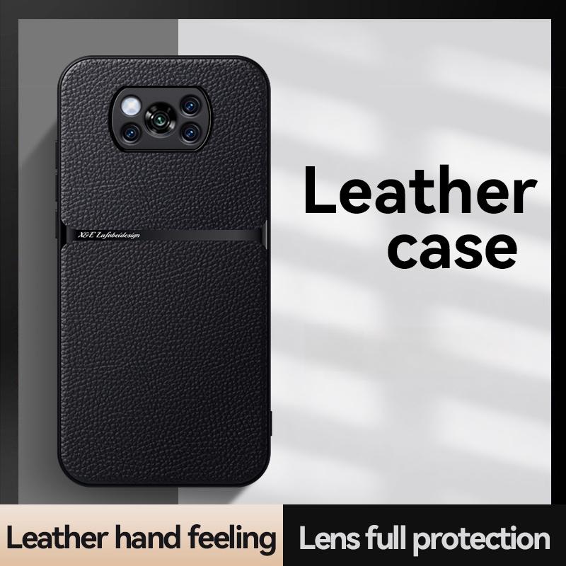 For Poco X3 Pro Case Leather Car Magnetic Holder Phone Case for Xiaomi PocoX3 Poco X3 NFC Little X 3 With Metal Plate Back Cover
