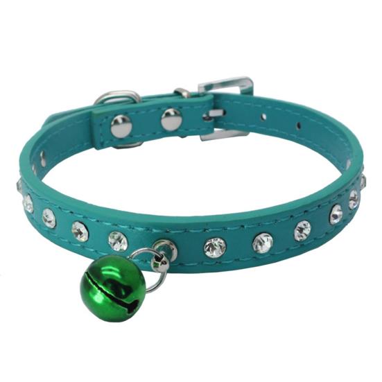 Adjustable Pet Dog Crystal Rhinestone Bell Collar Soft Faux Leather Neck Strap