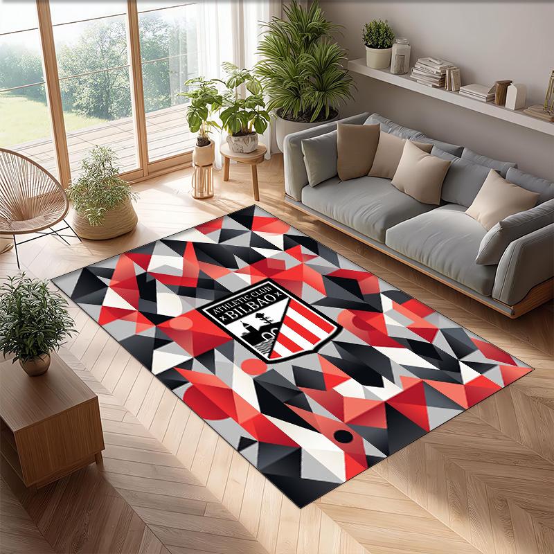 Athletic Bilbao Football Print Crystal Velvet Rug, Comfortable Water Absorbent Non Slip Indoor Floor Carpet
