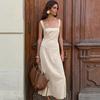 Women's Sleeveless Maxi Dress Square Neck Mid Rise Elegant Casual Linen Dress Sundress