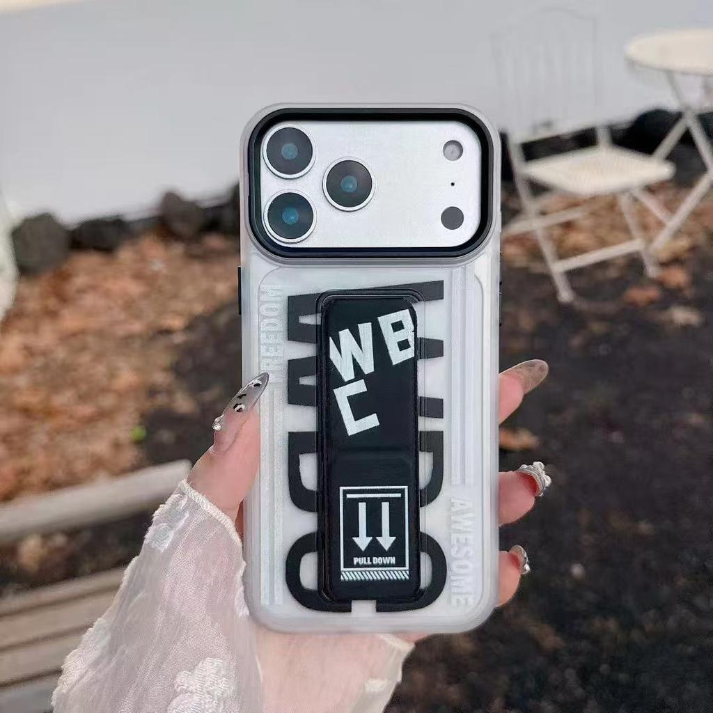 Luxury New "Trendy " WBC Style Pull strap bracket Case For iPhone 17 16 15 14 13 Pro Max 17AIR Shockproof Matte Hard Cover