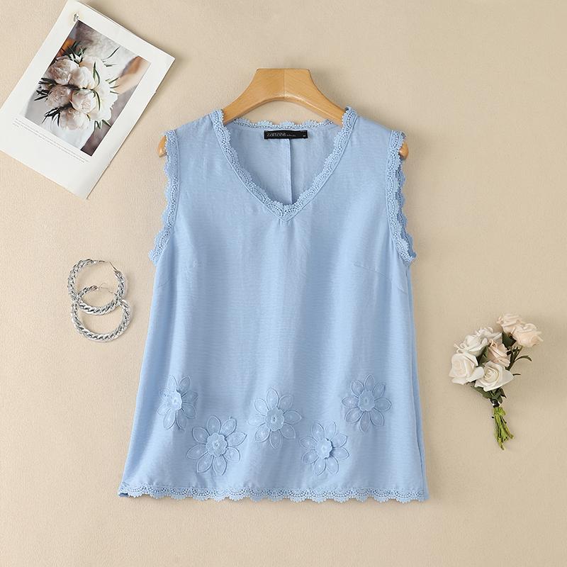 ZANZEA Women Lace Splice V-Neck Casual Sleeveless Tank Tops