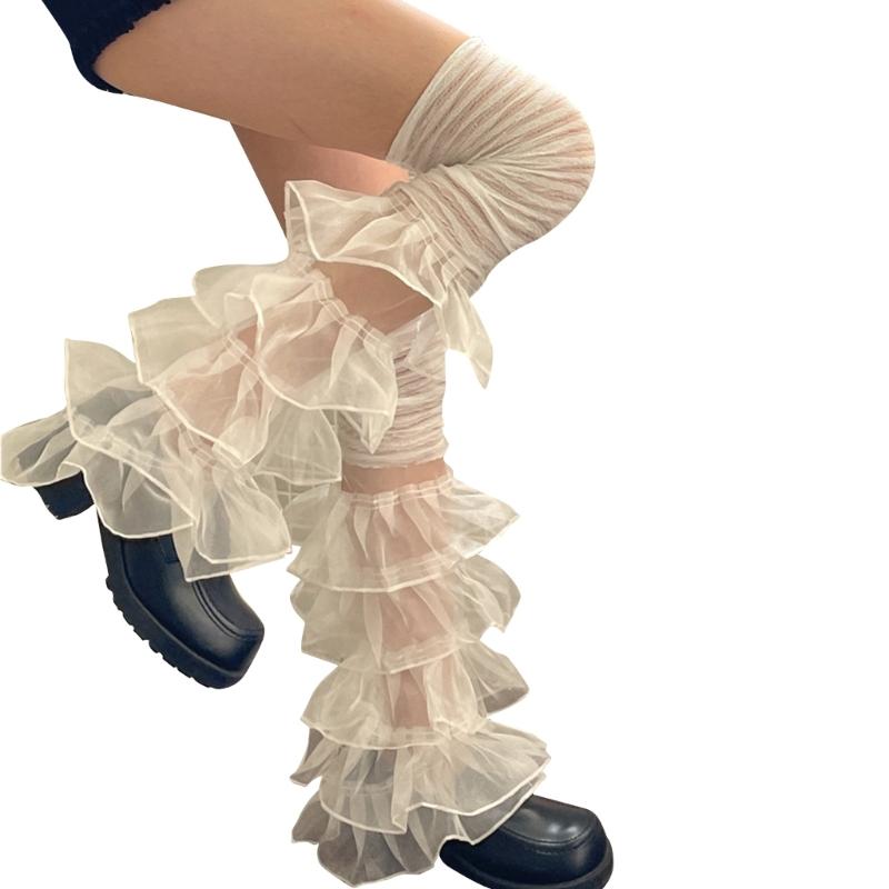 Women Girl Summer Sweet Cool Pile Sock Solid Color Lacy Hem Knee Length Stocking Women Girl OOTDs Wearing for Daily