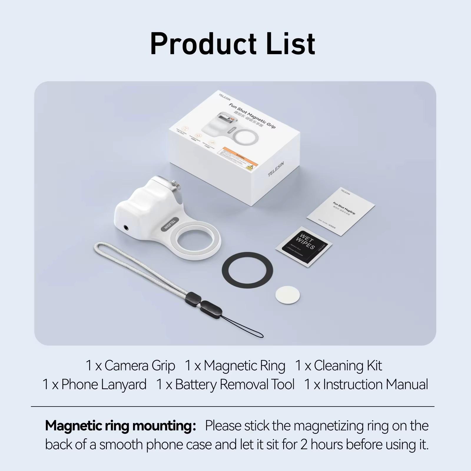 TELESIN Wireless Shutter Remote Charging Feature with Magnetic Grip Handle Camera Accessory for iPhone & Android Smartphone