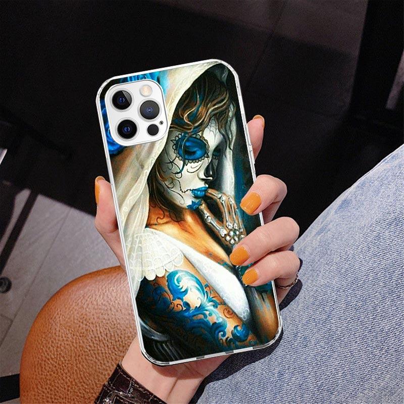 Catrina Beautiful Rose Girl Skull Phnoe Case for Iphone 17 Air 16 11 12 13 Mini 14 Plus 15 Pro Max 7 8E SE 2020 16ProMax Phone C