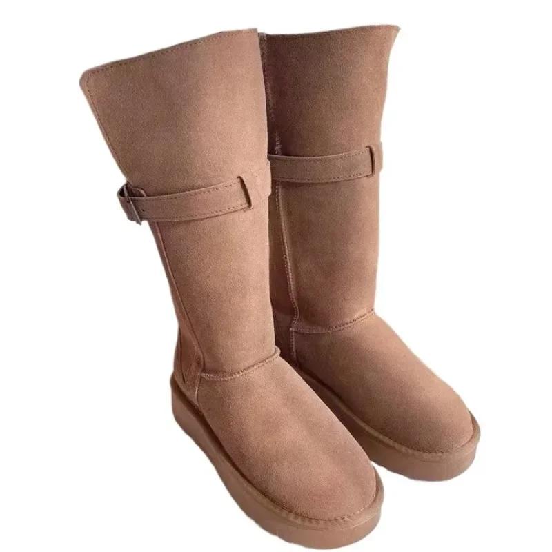 Fashion 2025 Winter Women's Keep Warm Short Plush Flat Suede New Platform Knee High Boots for Women Outdoor Casual Cotton Shoes 35-40