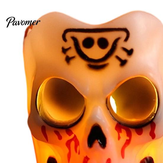Flameless Halloween Decoration Lights LED Candle, Spooky Skull Pumpkin Fake Pillar Candles, Battery Compact Tabletop Decorative Light Operated