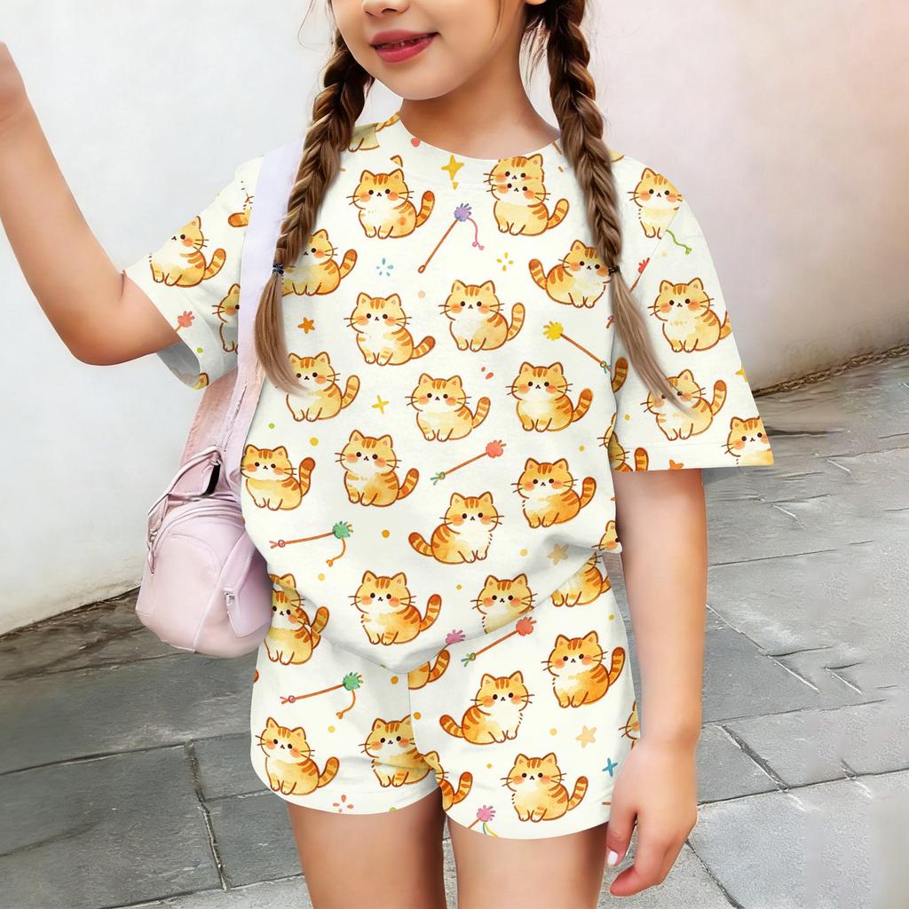 Kids Casual Short Sleeve Shirt and Shorts Set Animal Print Lightweight Summer Outfit Soft Fabric Breathable Design for Boys and Girls