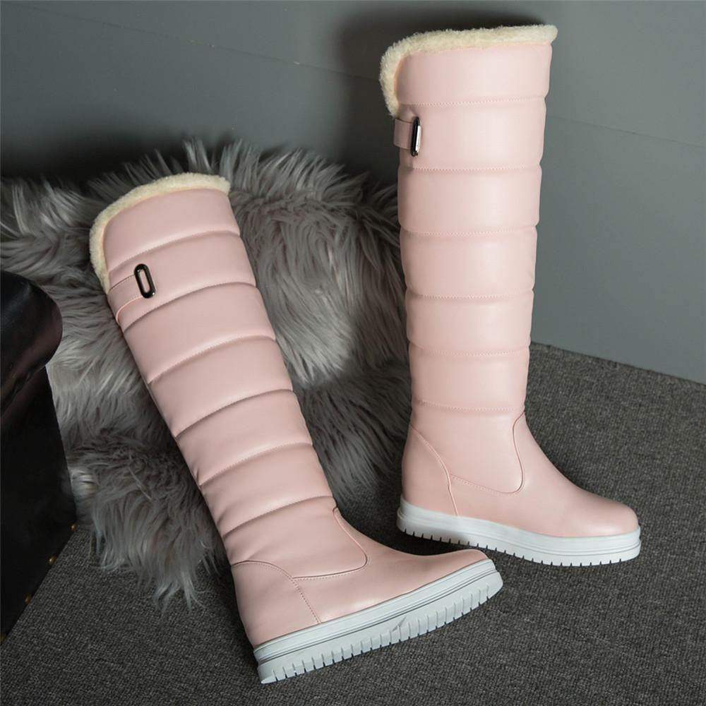 Fashion Winter Warm Pink White Snow Boots Women Shoes 2025 Low Heels Knee High Boots Female Platform Plush Long Boats Mujer Black 34-43