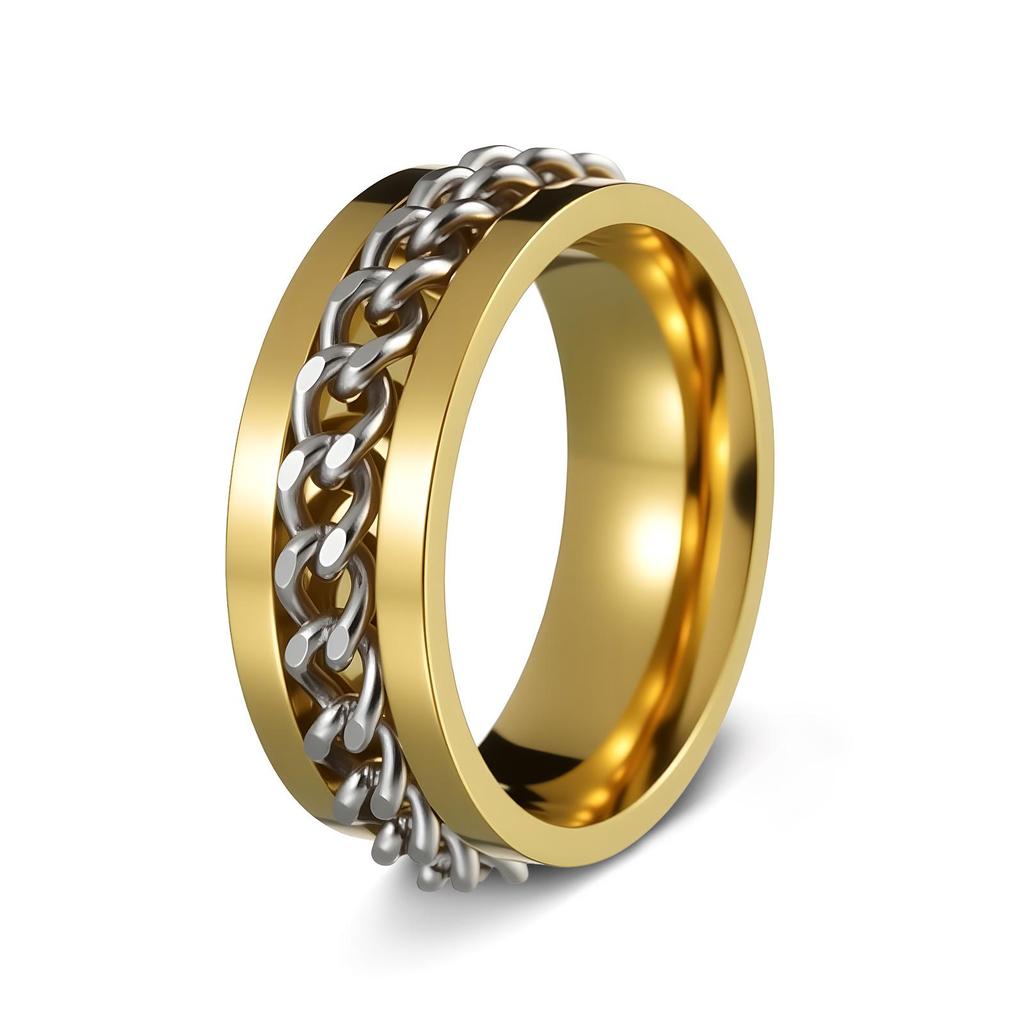 Men's Titanium Steel Rotating Chain Ring - Rotatable Stress Relief Jewelry and Beer Bottle Opener