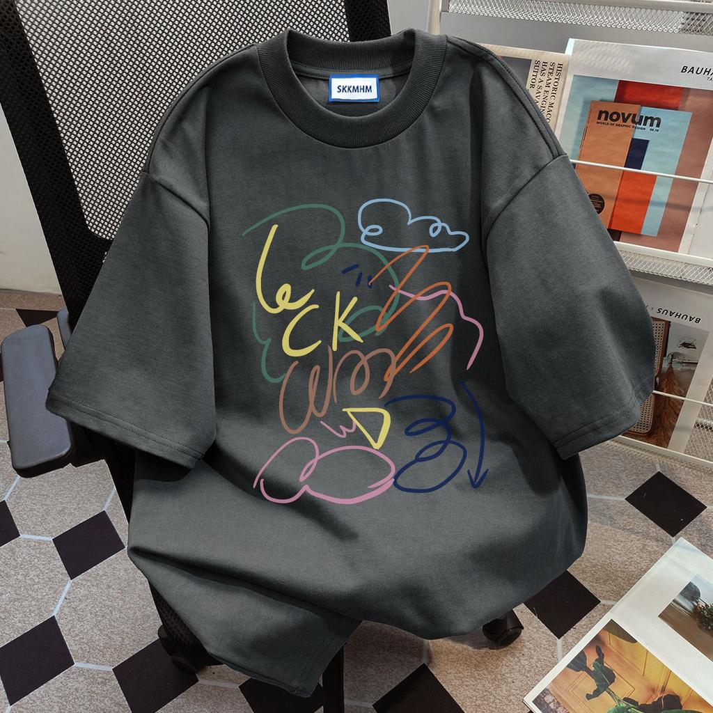 Ladies Summer Short Sleeve Round Collar Casual Graffiti Printed Teenager Pullover Oversize Cotton T Shirt Top