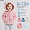 Kids Plush Zip Up Jacket Hooded Fleece Lined Warm Boys Girls Baby Fall Winter