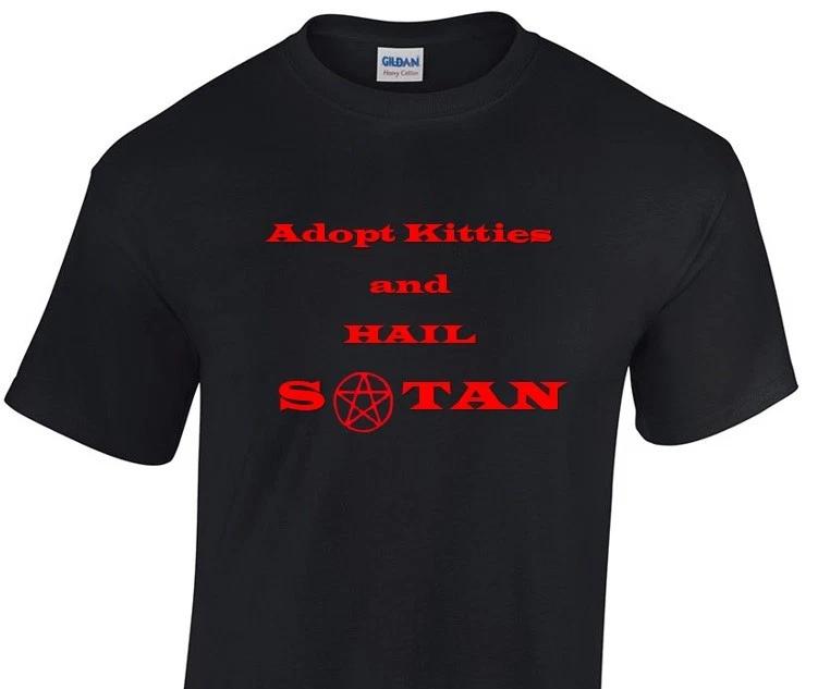 

Adopt Kitties Hail Satan T-Shirt Lucifer Devil Funny Gift Black Shirt S-5XL 2XL