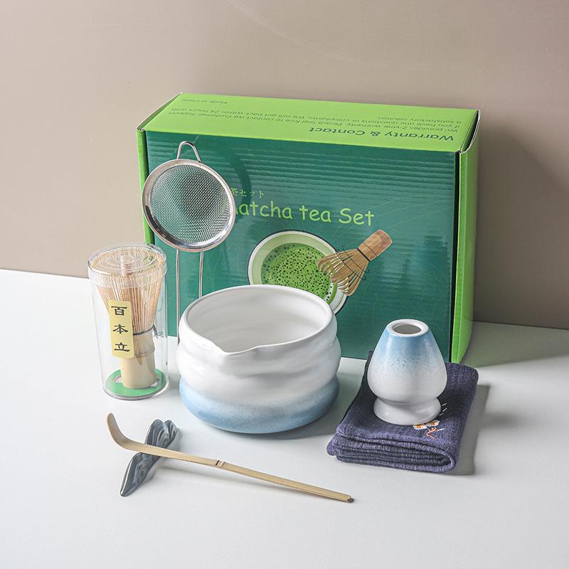 Set Matcha Japonez 1-7 BUC cu Bol Ceramic, Tel de Bambus pentru Matcha și Linguriță pentru Ceai pentru Unelte și Accesorii DIY pentru Prepararea Ceaiului