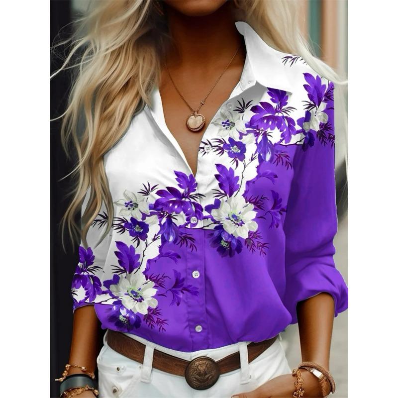 Women's shirt fashion shirt 3D printing high-definition pattern long-sleeved shirt daily casual shirt soft fabric