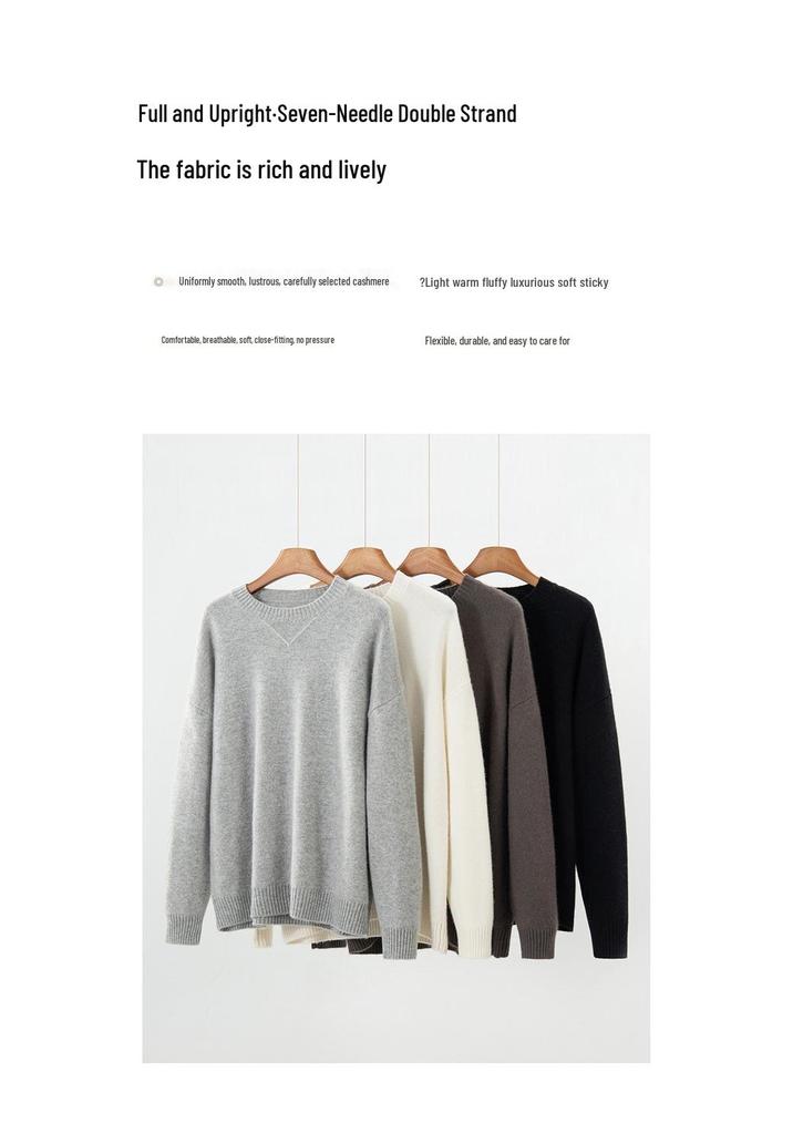 Women's Mid-Length Thickened Cashmere Sweater, Round Neck, Loose Fit, Simple Commuting Style - Ideal for Autumn and Winter Layers