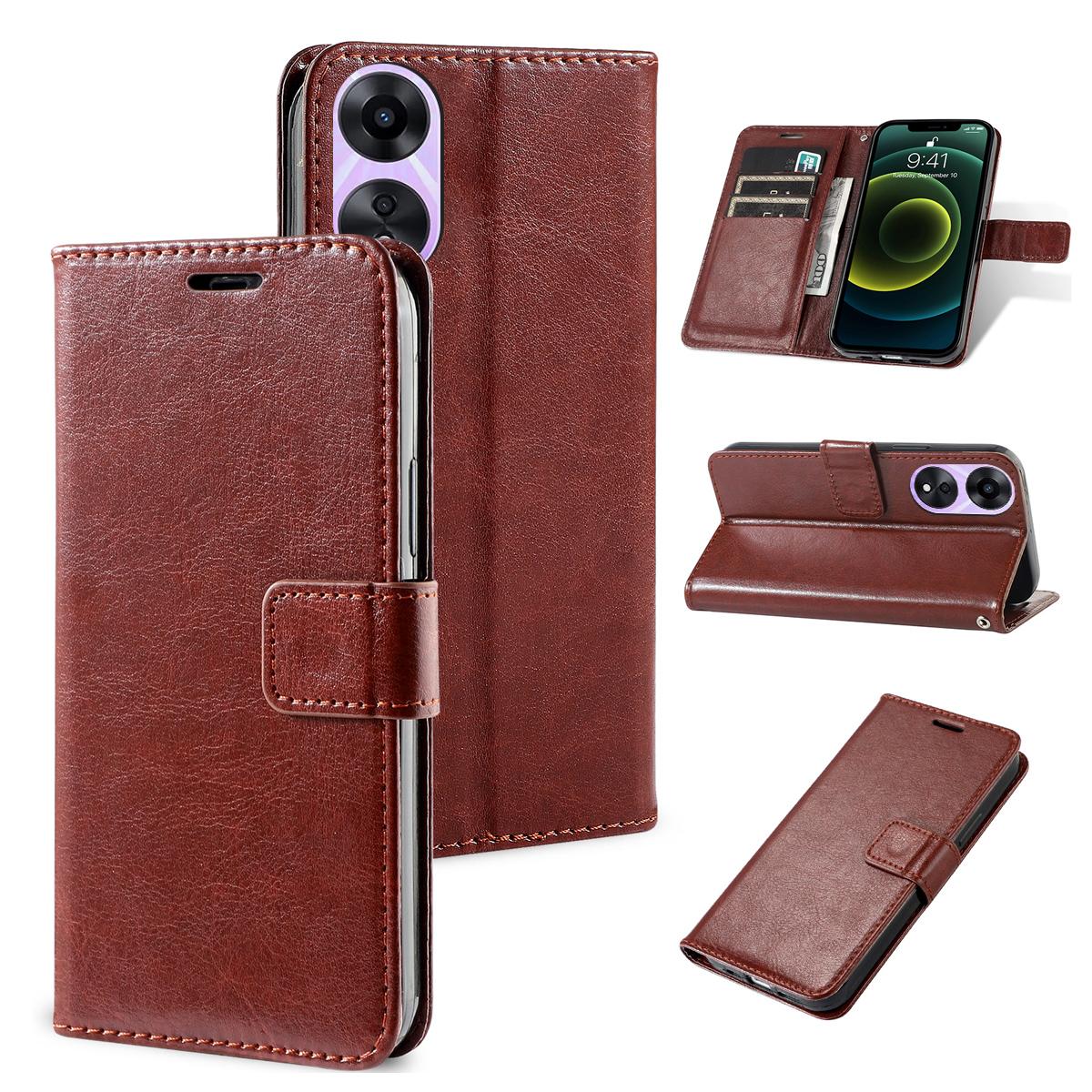 

Модный кожаный чехол для телефона с откидной крышкой-бумажником-книгой, чехол-книжка, чехол для телефона с слотом для карт для OPPO A18 A38 A58 A78 4G 5G A98 A57S A77S A96 A74 для Redmi Note 12 13 Pro OPPO A18 коричневый