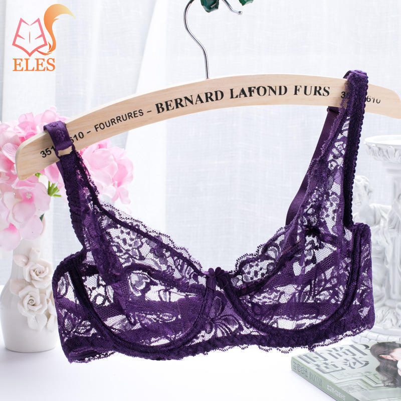 Thin Single-layer Transparent Sexy Bra Full Lace Steel Ring Unlined Bra Fresh Adjustment Plus Size Bra 34-40 Cup BC