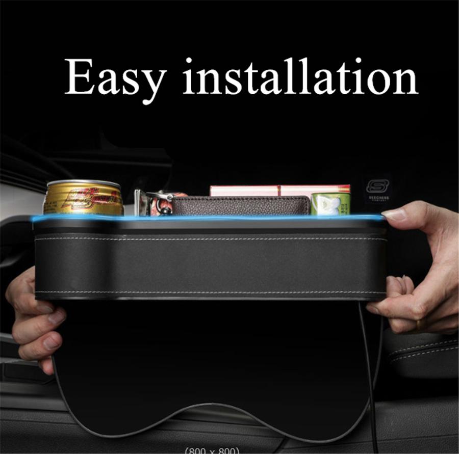 Led Atmosphere Light Car Seat Crevice Storage Box Usb QC3.0 Charging Port Seat B