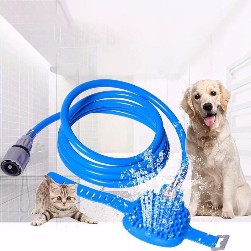 2 In 1 Pet Bathing Shower Brush Comb Multifunctional Dog Cat Grooming Sprayer Cleaning Tool синий