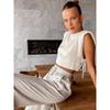 2025 Pure Color Padded Shoulder Sleeveless Top and Trousers Two-piece Set Casual Cotton and Linen Suit Women's Clothing