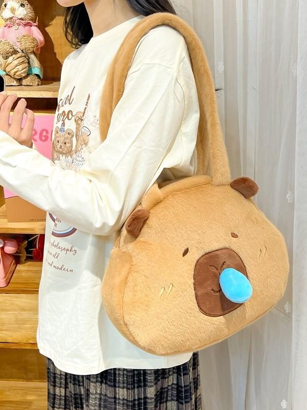 Plush Cat Shape Tote Bag With Zipper Closure For Casual Day Use