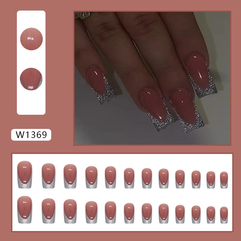 Medium and long European square silver gold powder French flash European and American wearing nail fake nails can be mixed