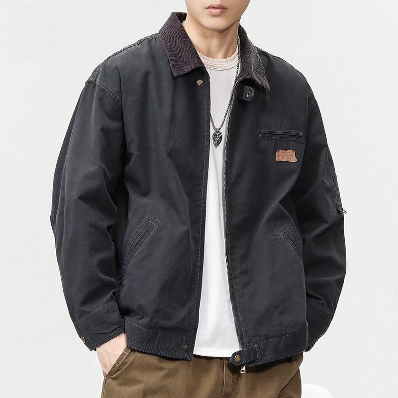 Mu Qiu Menswear | Trendy Mountain Style Outdoor Lapel Loose Workwear Jacket for Men In High-End Pearl Canvas American Style