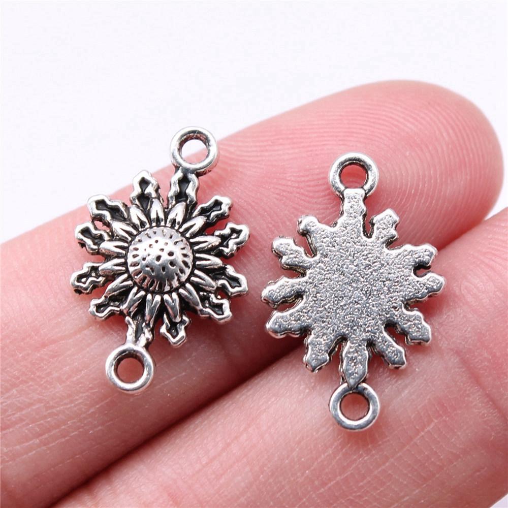 Flower Petal Connectors Botanical Themed Antique Bronze Zinc Alloy Jewelry Making Connect Charms Extender Connectors