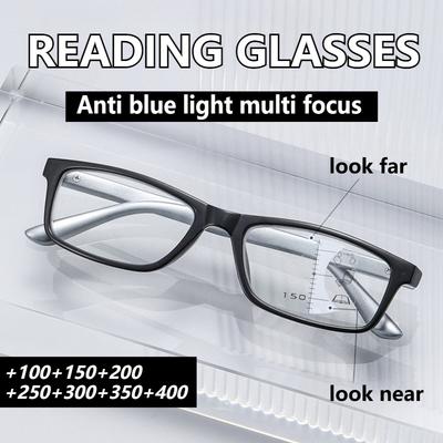 Fashionable Progressive Multifocal Reading Glasses for Men and Women, Ultra Light Anti Blue Light Presbyopia Glasses+100 To+400