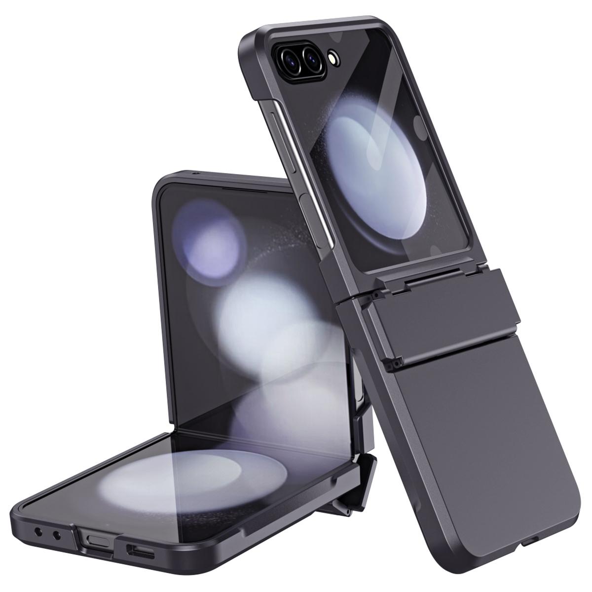 

For Samsung Galaxy Z Flip7 FE 5G/Z Flip6 5G/Z Flip5 5G Case Hard PC Non-Slip Phone Cover with Tempered Glass Film Black