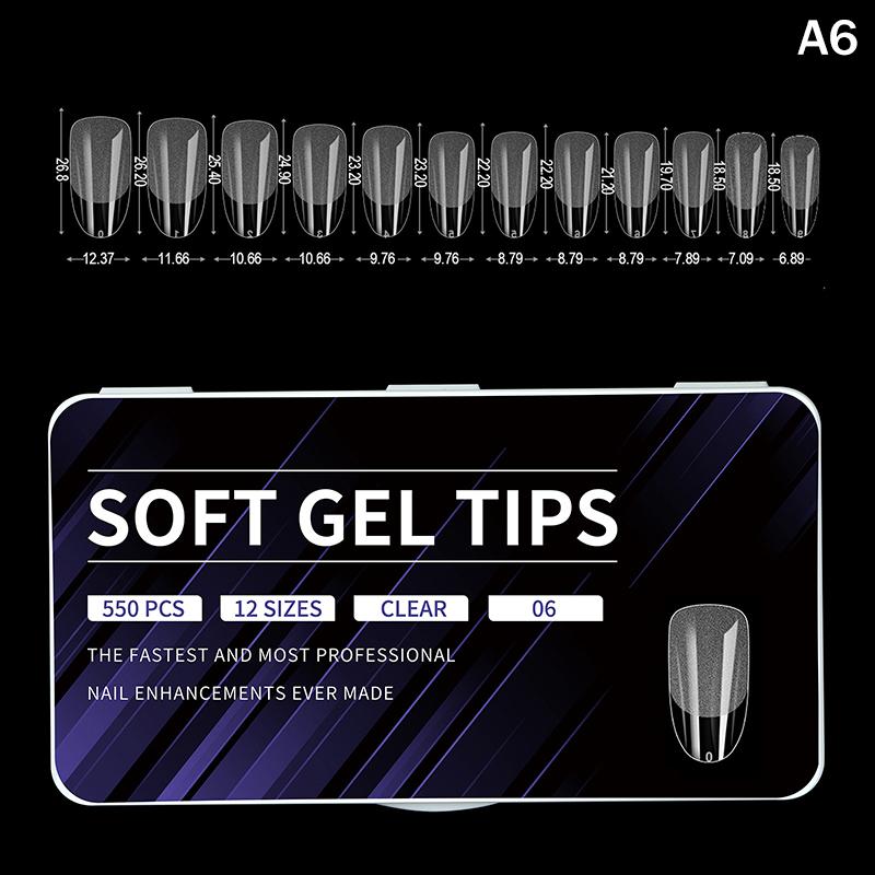550PCS False Nail Tips Soft Gel Fingertip Semi-matte Capsules Almond French Coffin Full Cover Artificial Fake Nails Extension